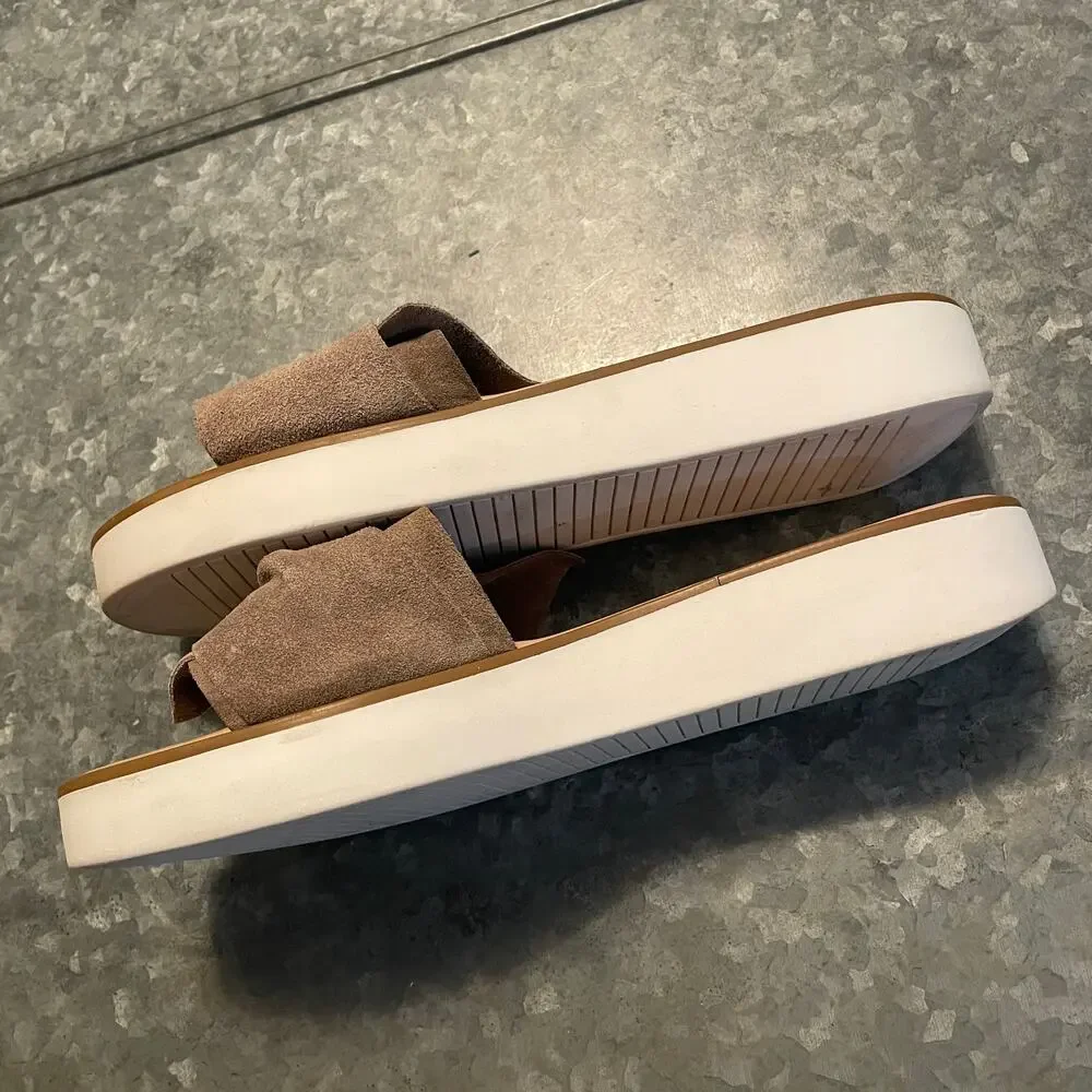 Seychells Coast Knotted Suede Slide Sandals 11 Taupe Brown Platform Italy - Picture 7 of 12